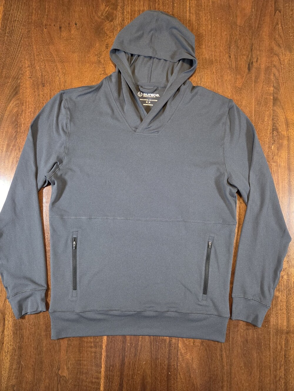 Sunice Performance Golf Hoodie Medium Grey Crossover Neck Zipper Pockets Size M